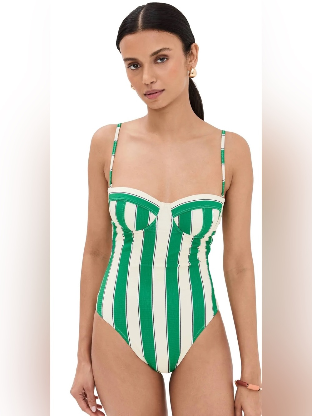 STAUD Women's Blue Maeve One Piece Size Small Green & Cream